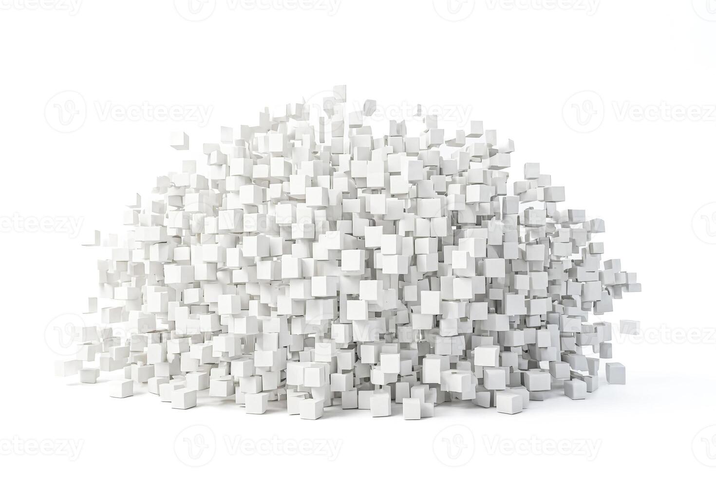 Abstract 3D Render of White Cubes Forming a Mound photo