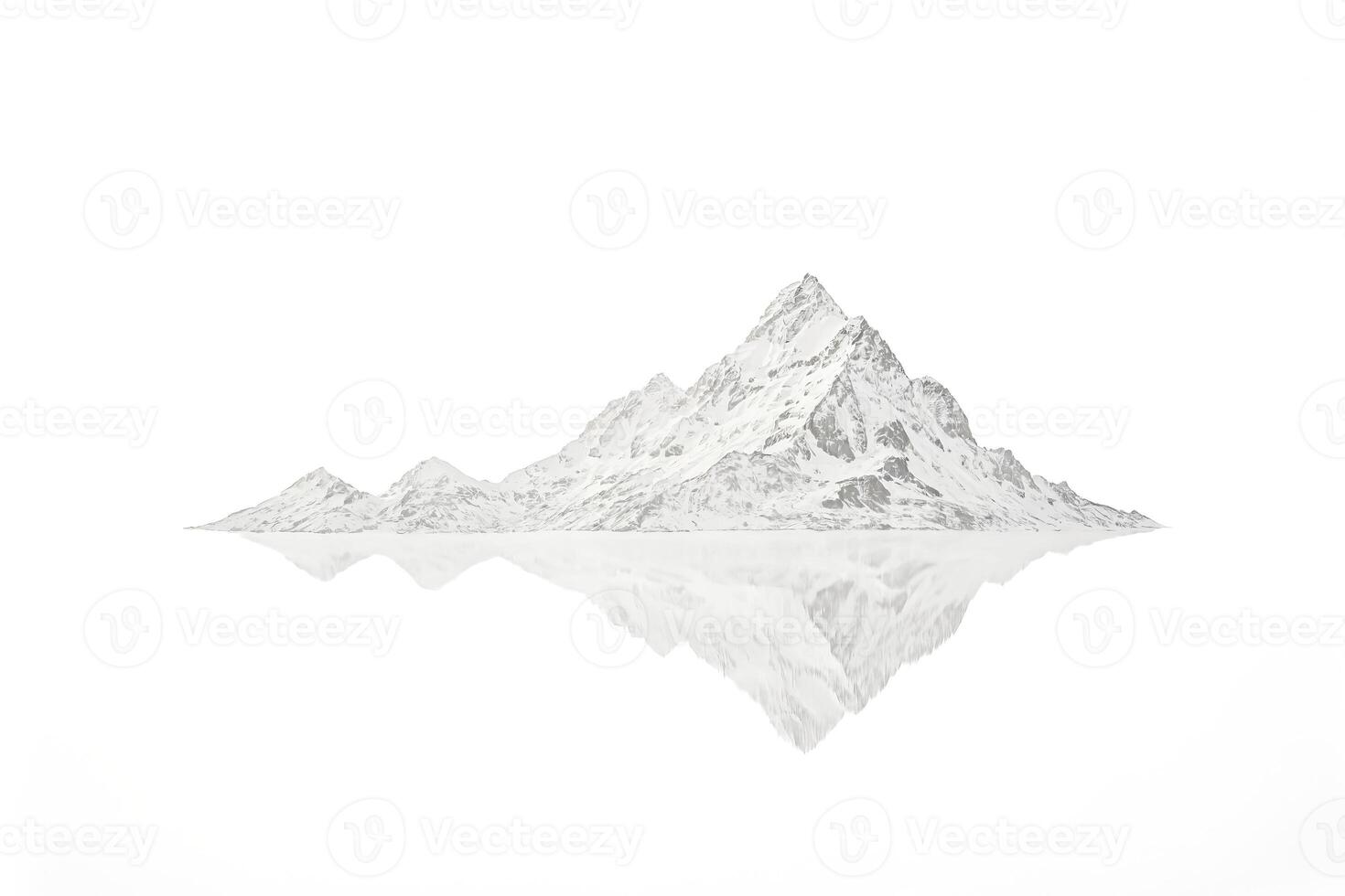 Snowy Mountain Peak with Reflection Isolated on White Background photo