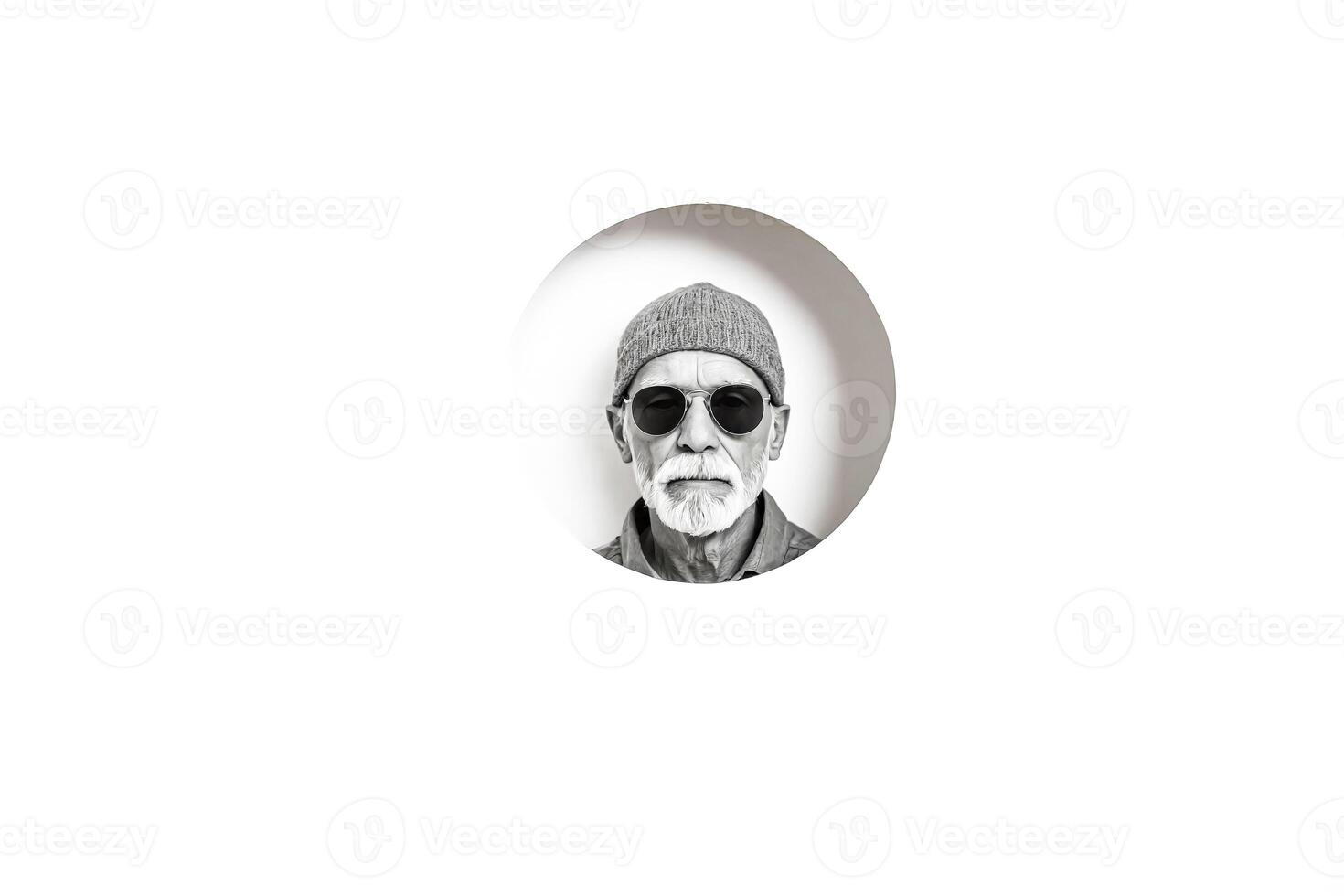 Man peeking through a hole in a wall photo