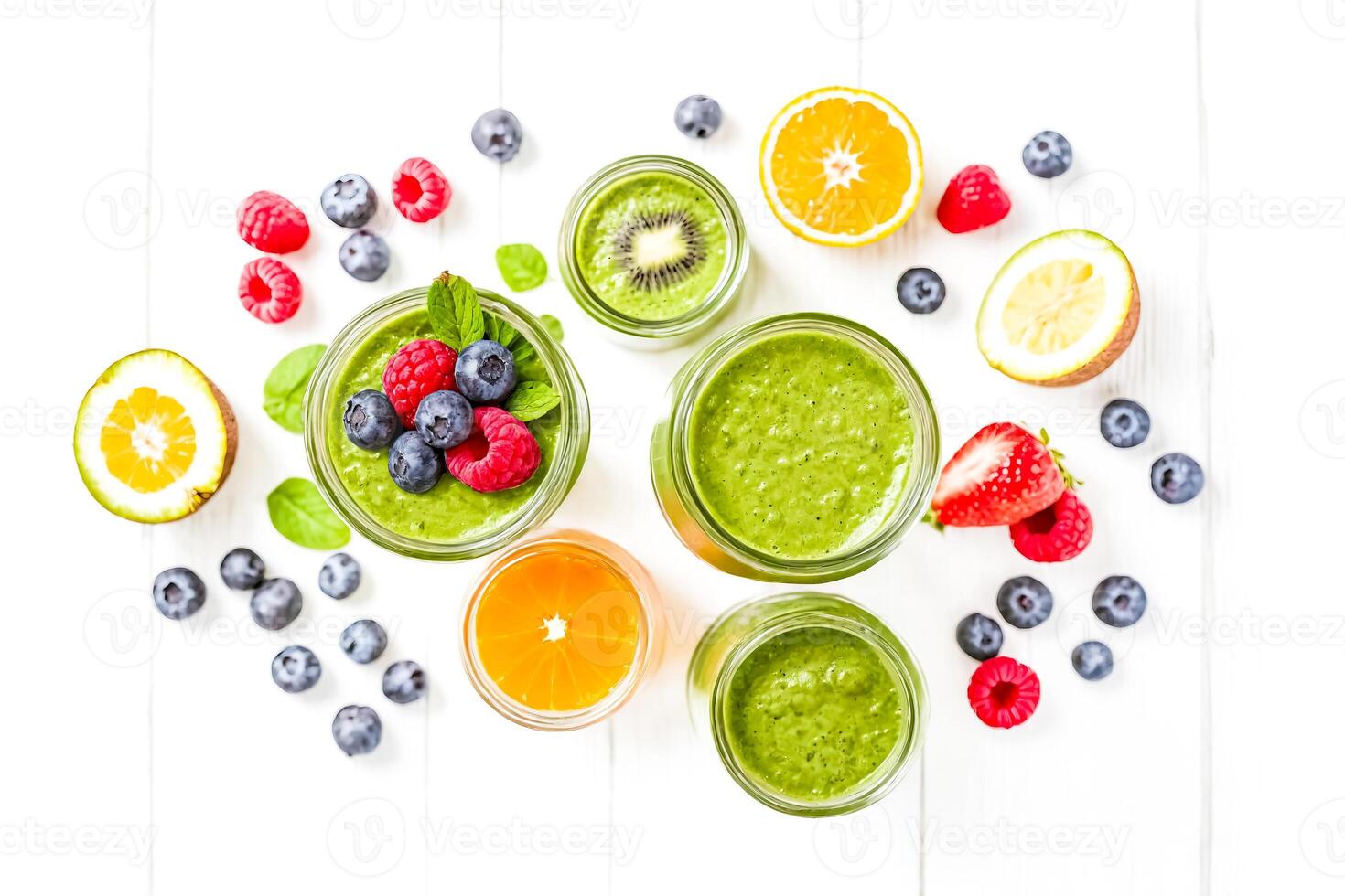 Green Smoothies with Berries and Citrus Fruits photo