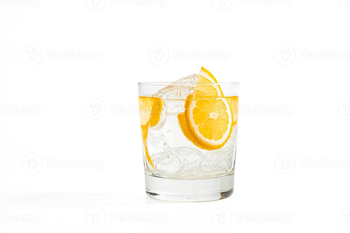 Refreshing Lemon Water with Ice in a Glass photo
