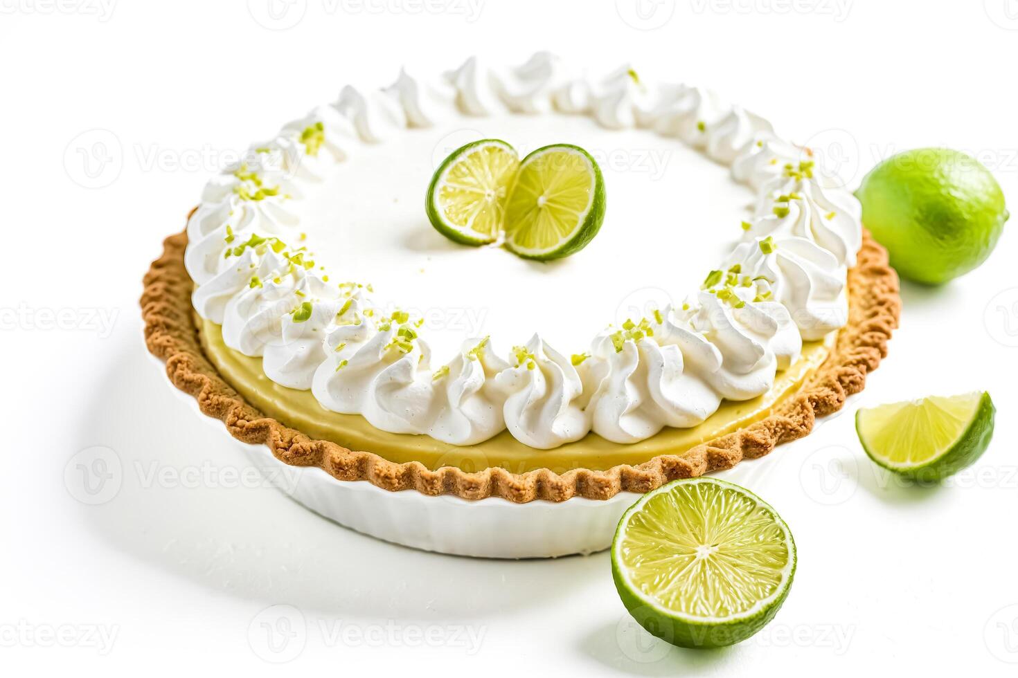Key Lime Pie with Whipped Cream and Lime Slices photo
