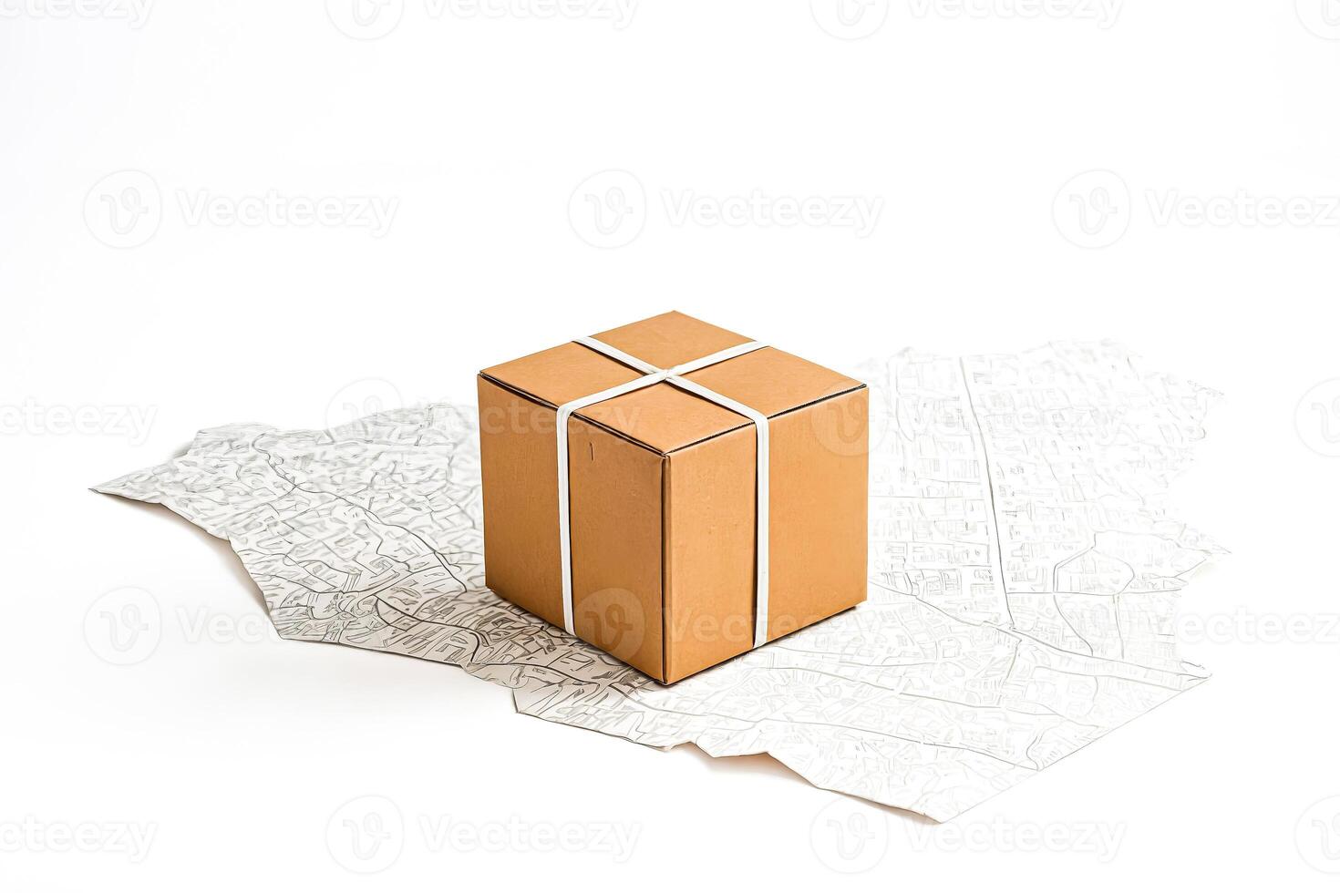 Cardboard box on map, delivery concept photo