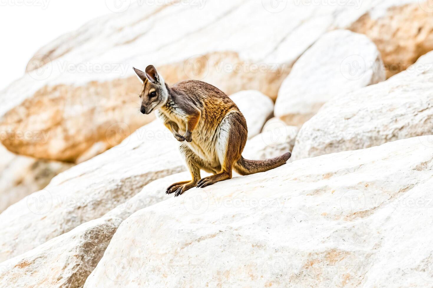 Rock Wallaby Perched on Stone photo