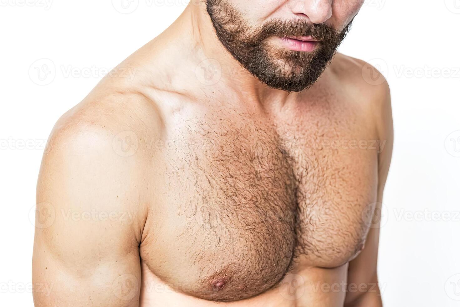 Close-up of a hairy man's chest and beard photo