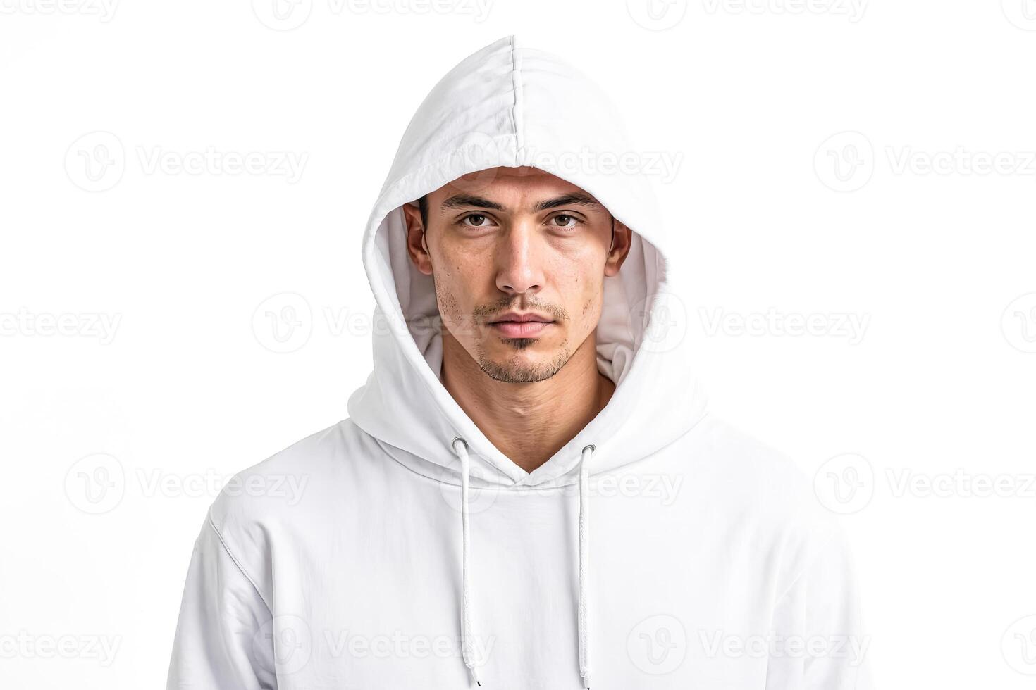 Man wearing a white hoodie photo