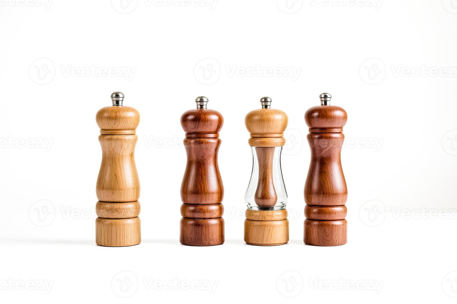 Wooden Salt and Pepper Shakers on White Background photo