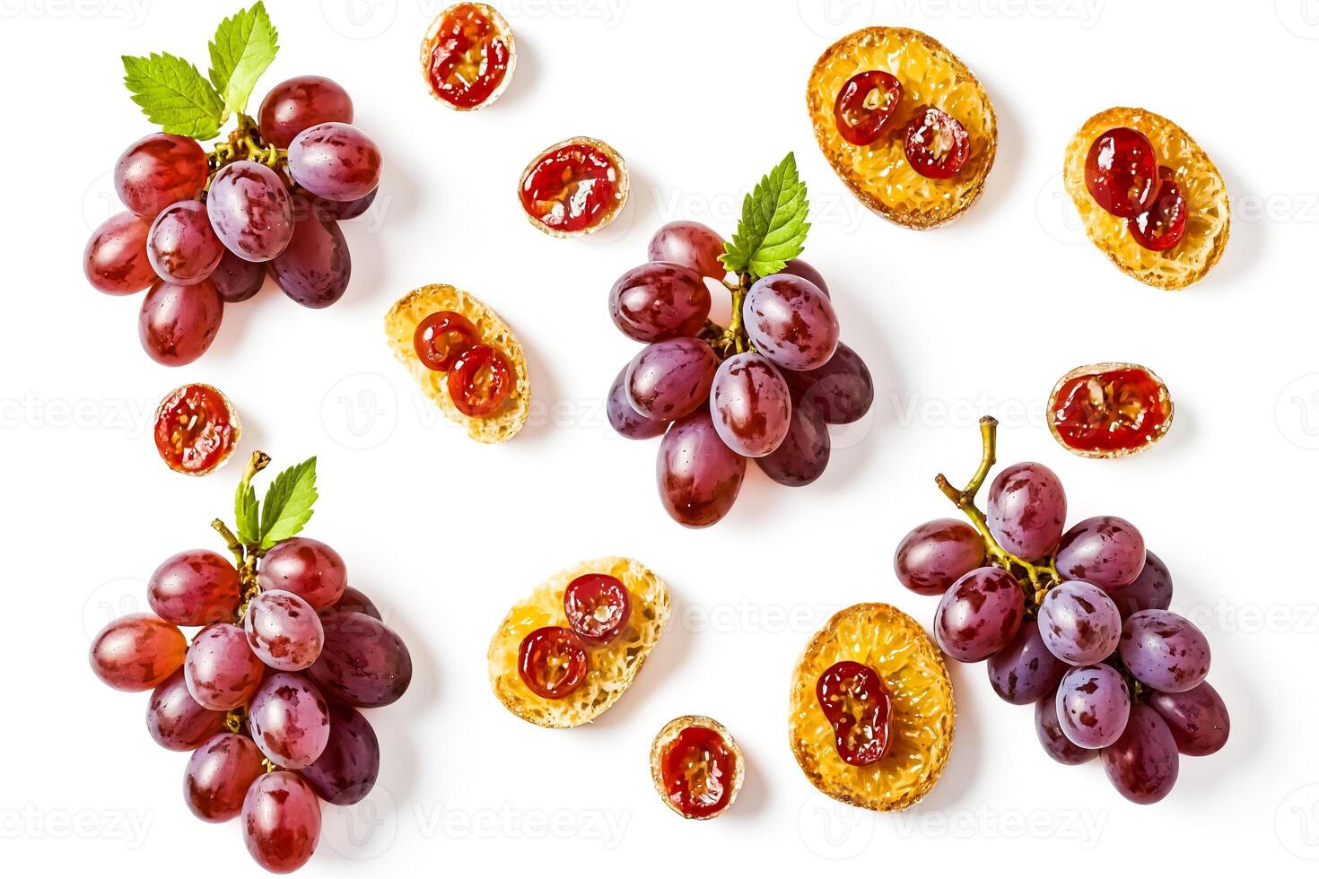 Red grapes with dried orange slices photo