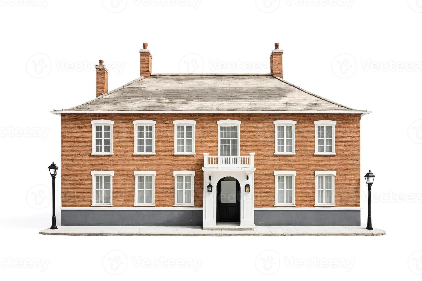 Traditional Brick House with White Trim and a Black Door photo