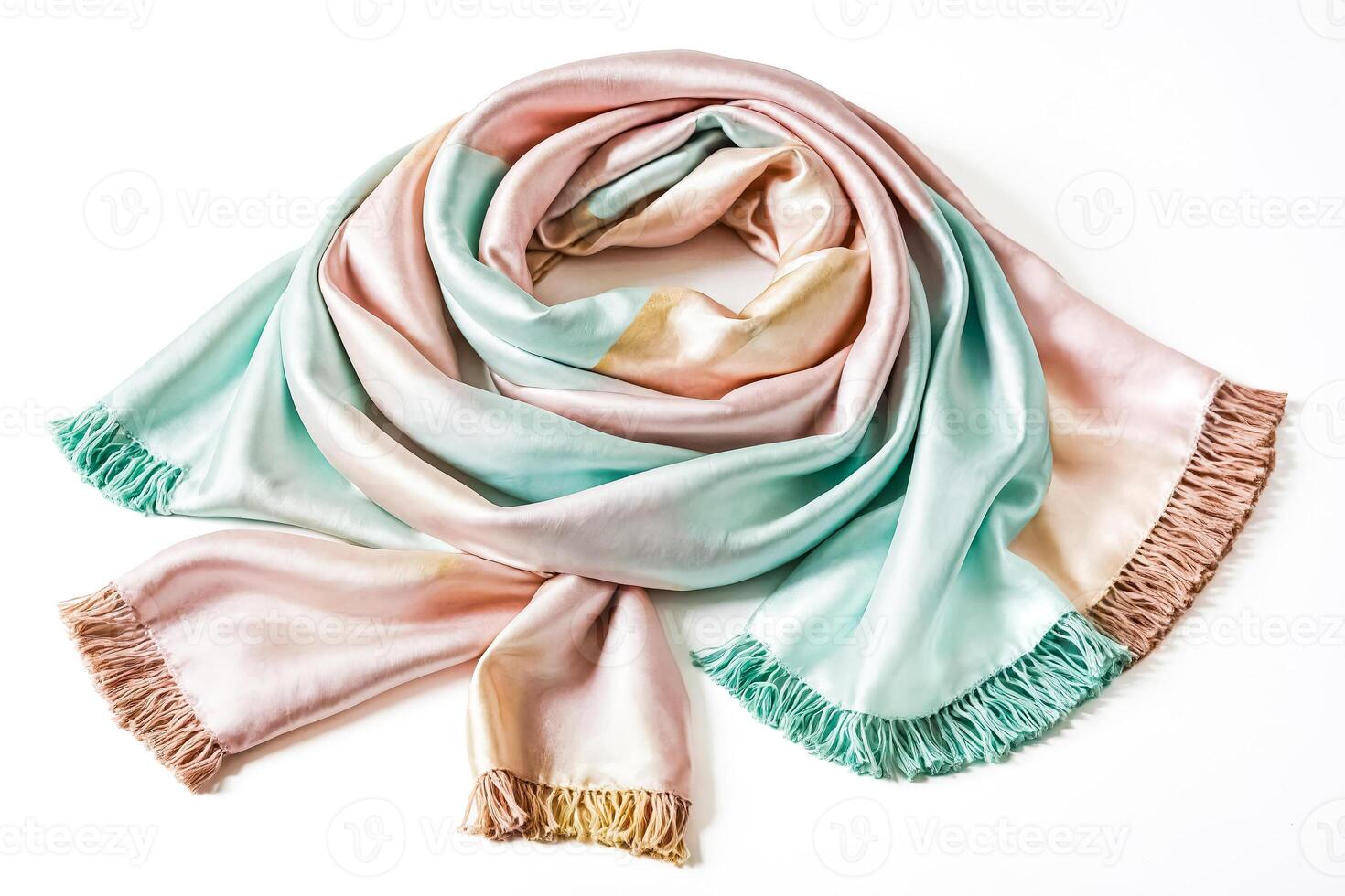 Silk Scarf with Fringes in Pastel Colors photo
