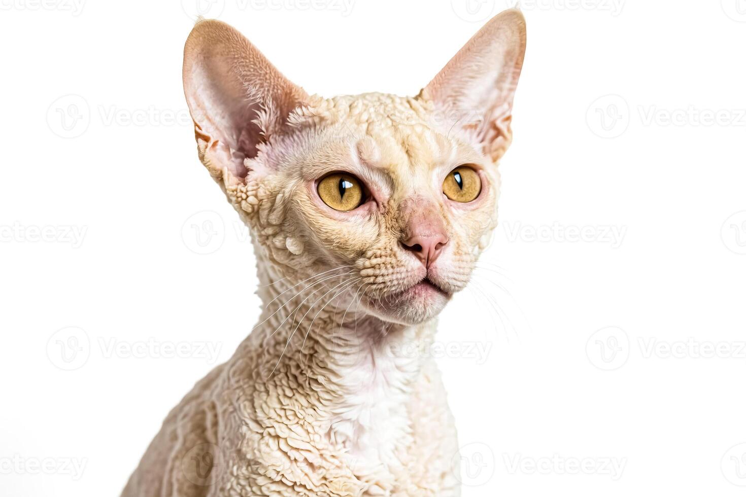 Close-up Portrait of a Cornish Rex Cat with Curious Expression photo