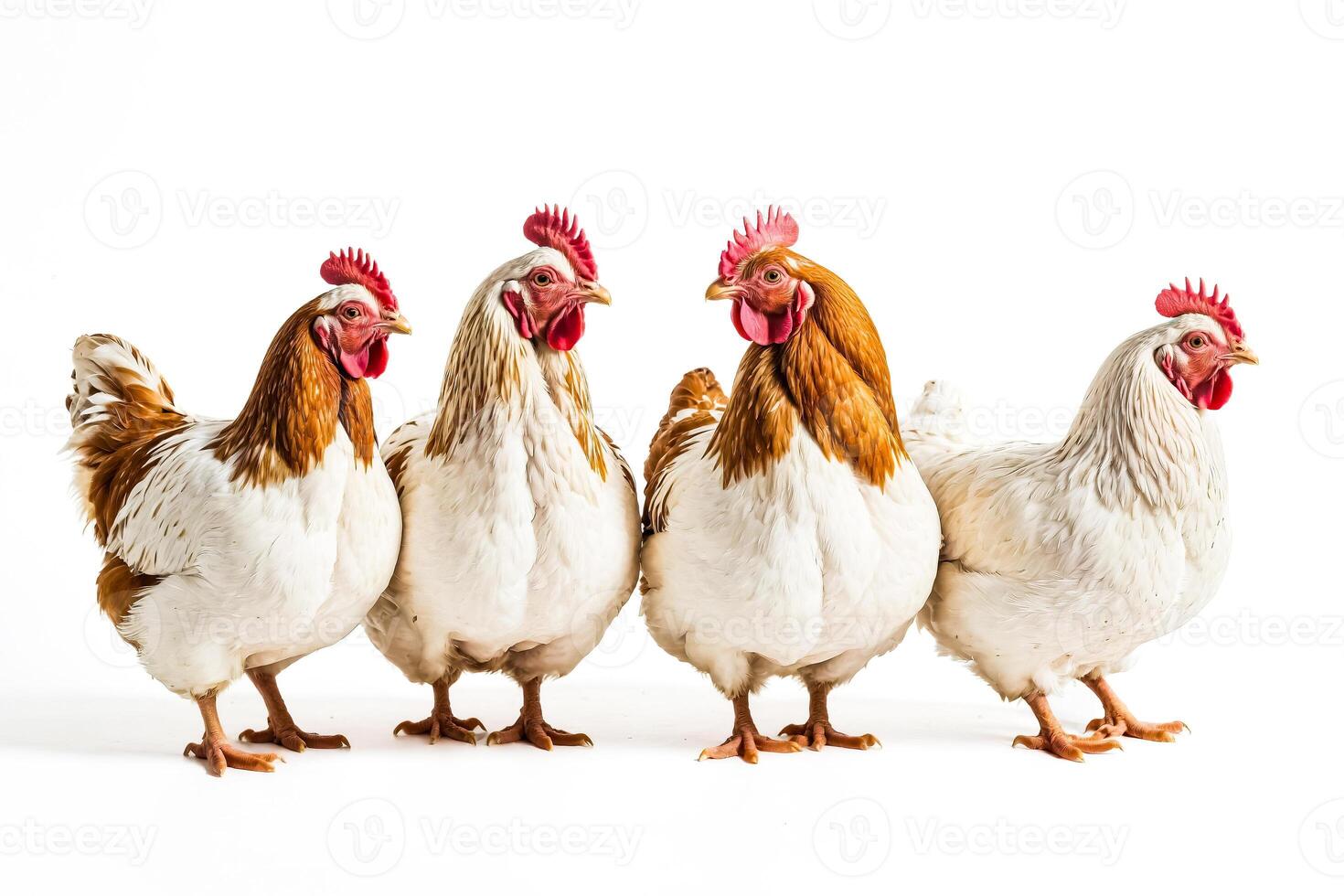 Four Chickens Standing in a Row photo