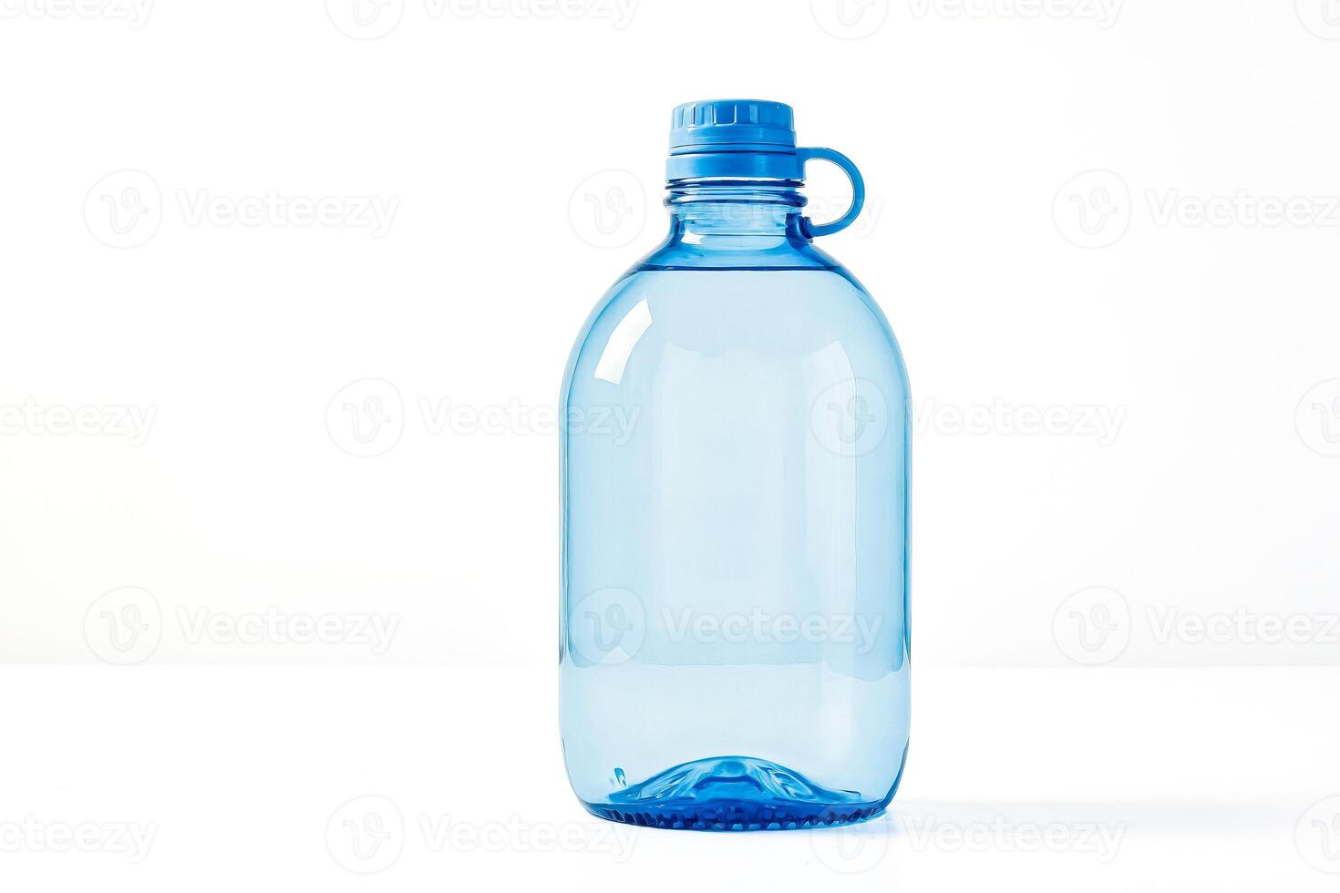 Blue Plastic Water Bottle with Handle on White Background photo