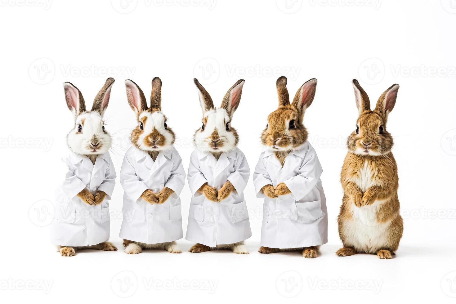 Five Cute Bunnies Dressed in White Lab Coats photo