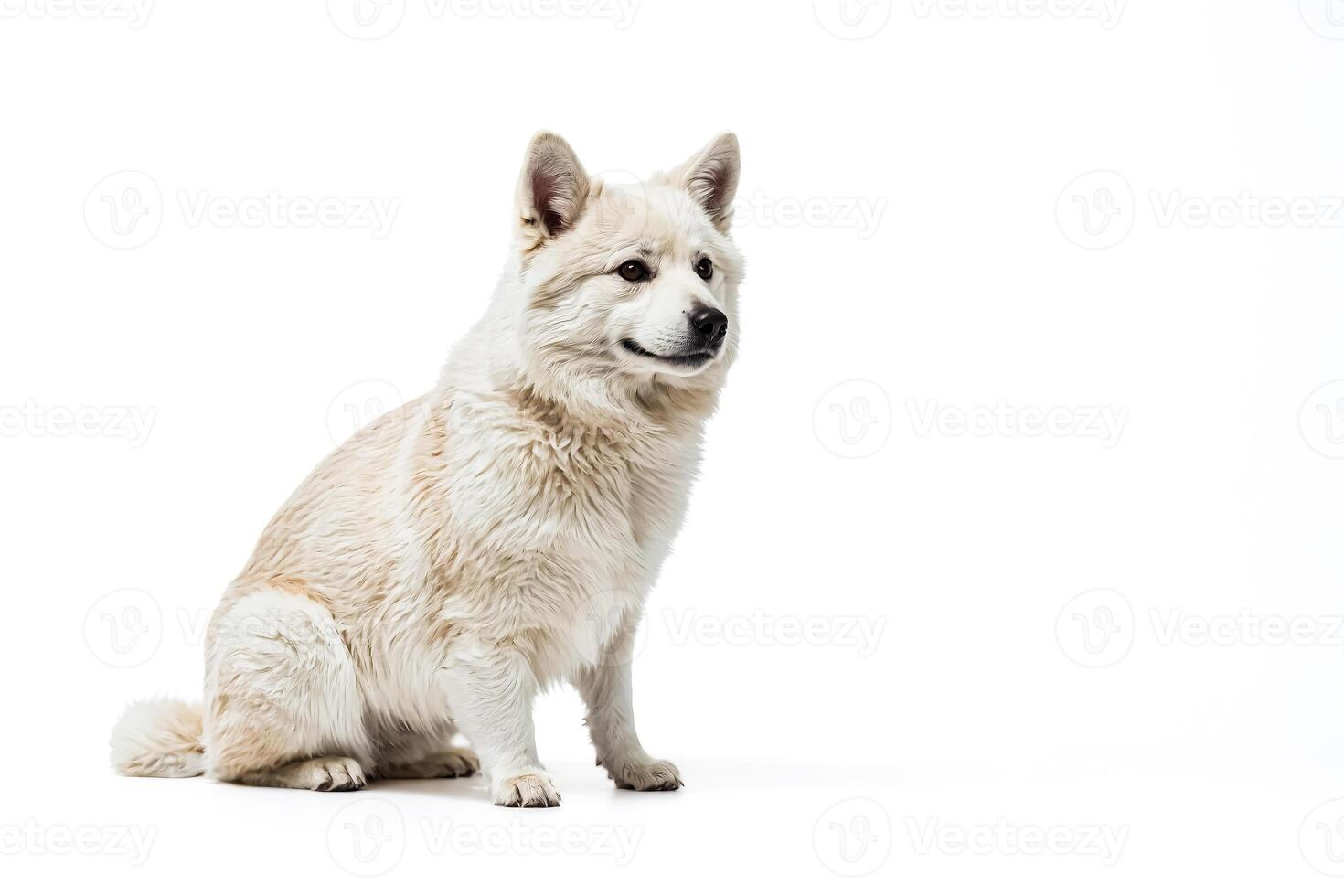 White Dog Sitting on White Background photo