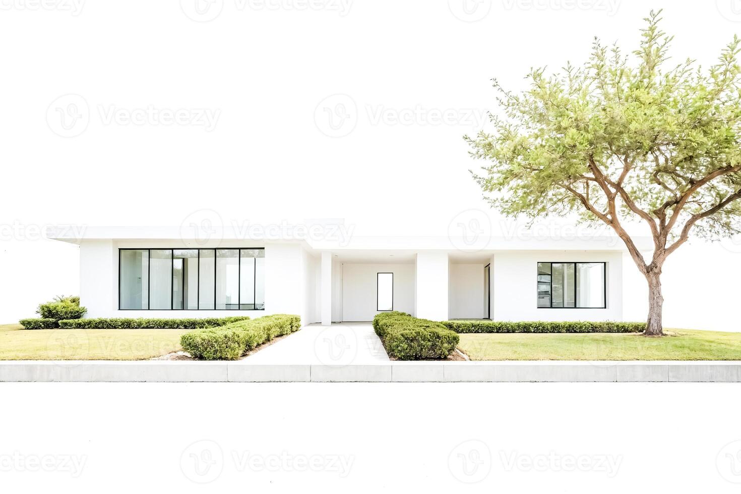 Modern white house with a green tree in front photo