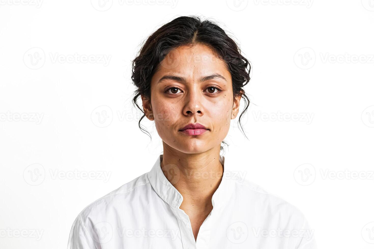 Portrait of a young woman with a neutral expression photo
