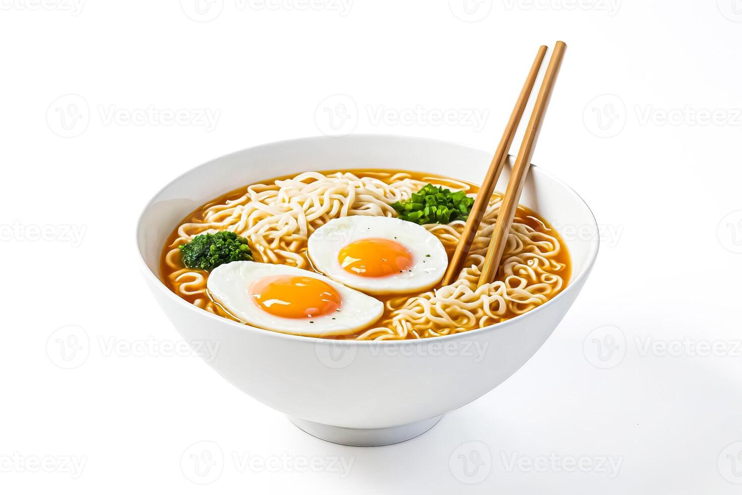 Ramen with Two Fried Eggs and Chopped Green Onions photo