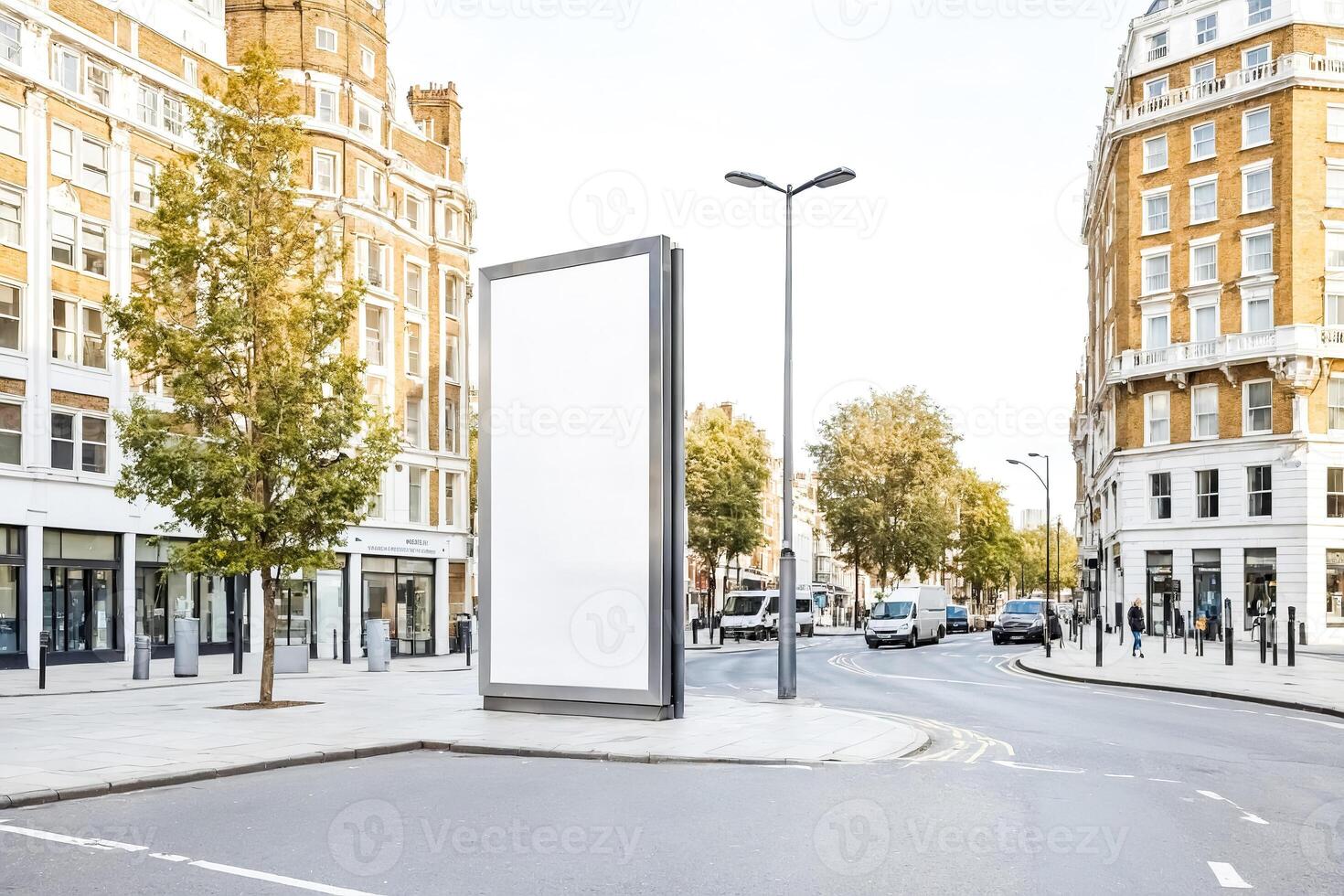 Blank Billboard on a Corner Street in London photo