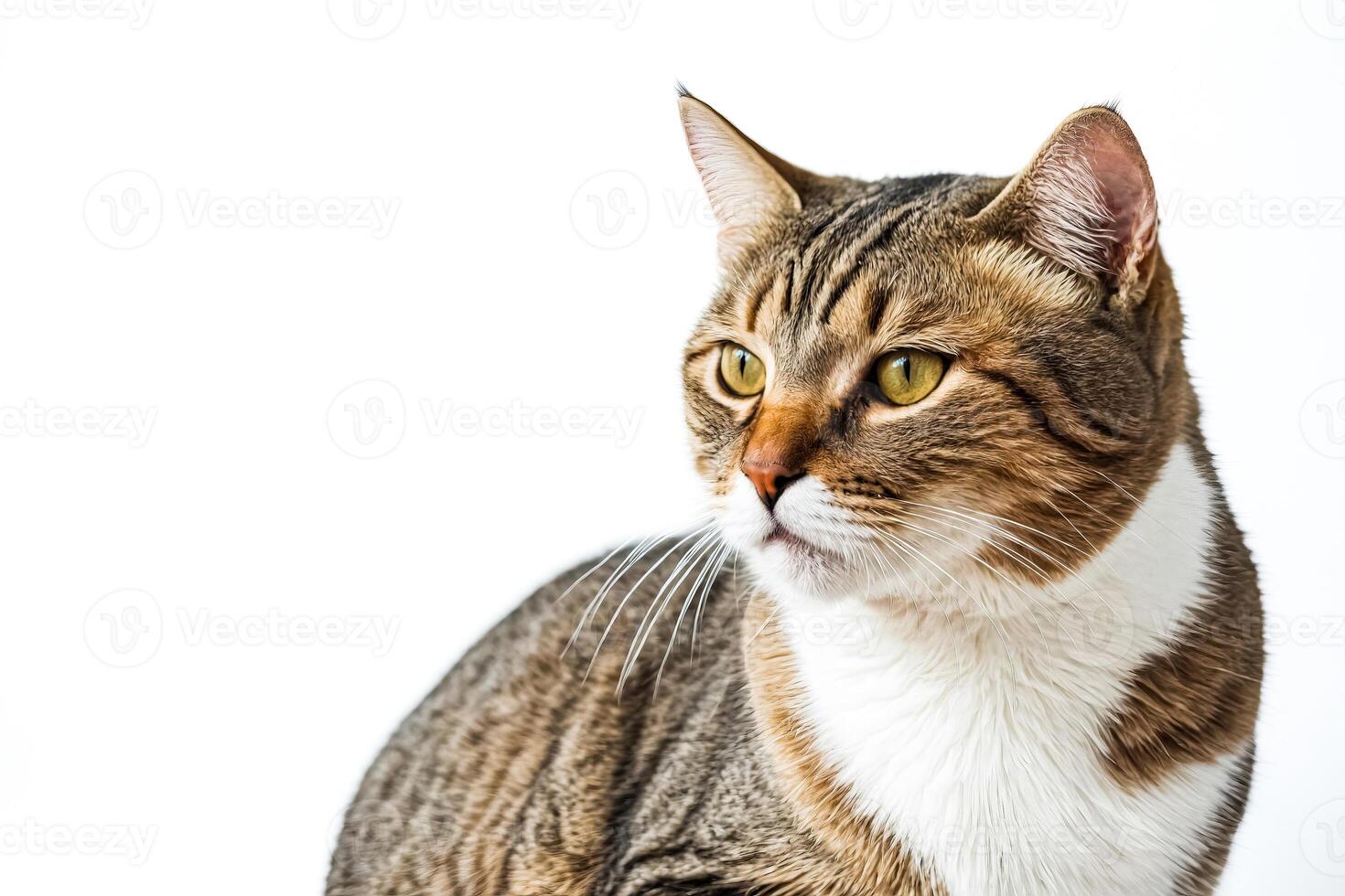 Tabby Cat with White Chest Looking to the Side photo
