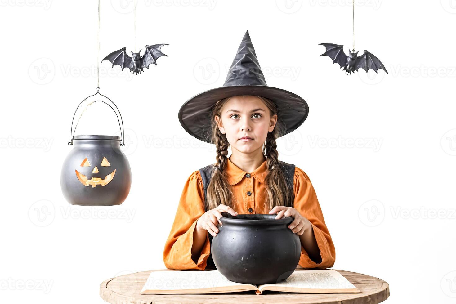 Little Witch Mixing Potion in a Cauldron photo