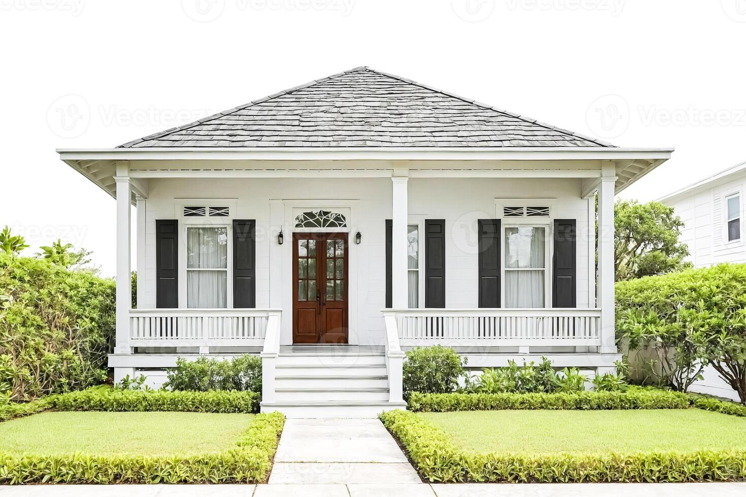 White House with Green Lawn and Porch photo