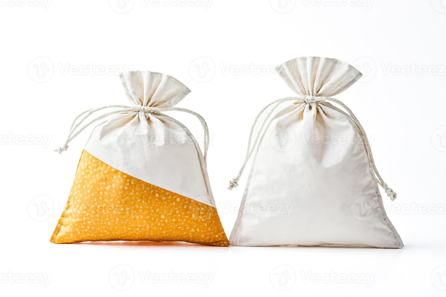 White Drawstring Bags on White Background photo