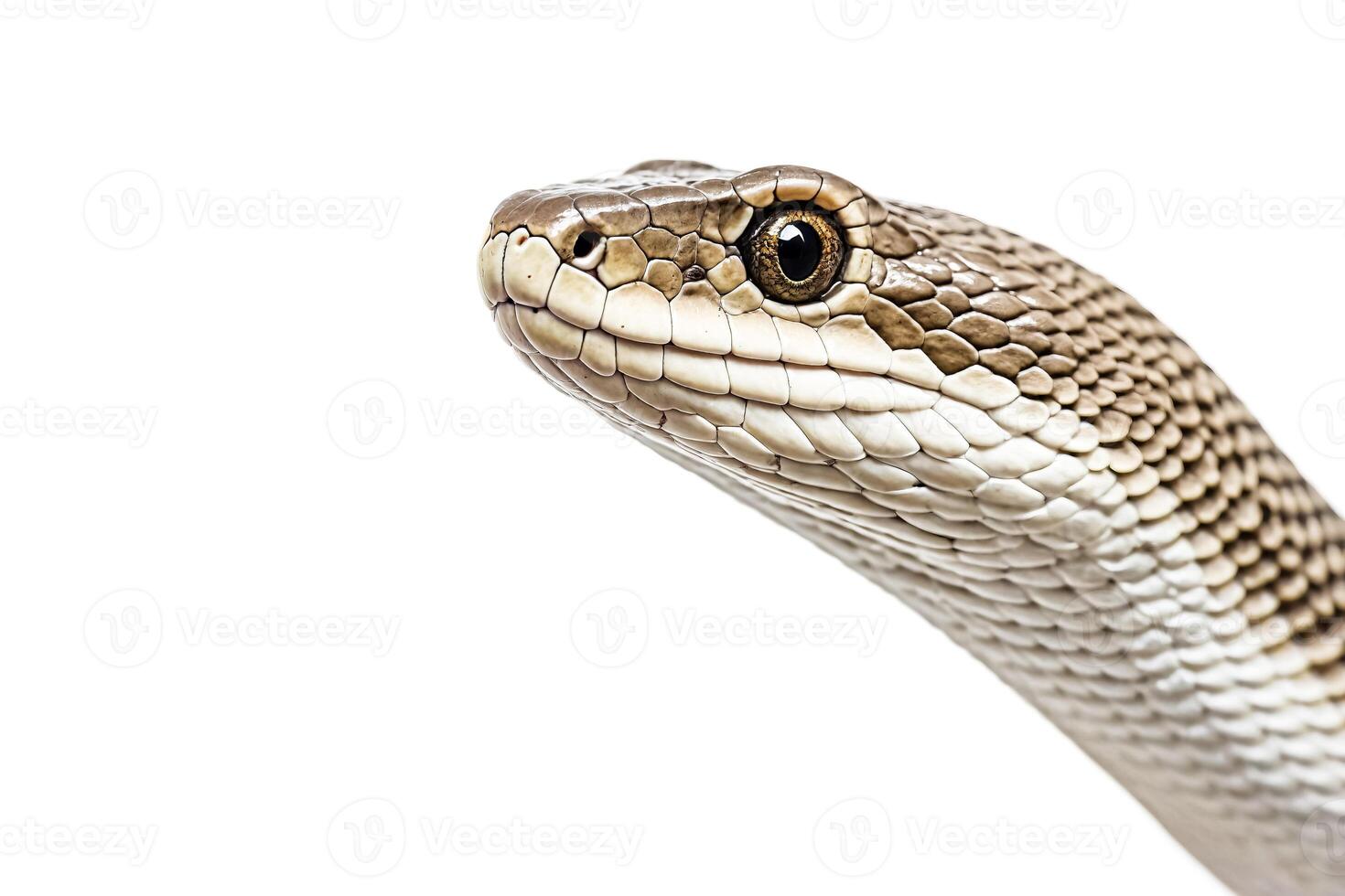 Close up of a snake's head isolated on white photo