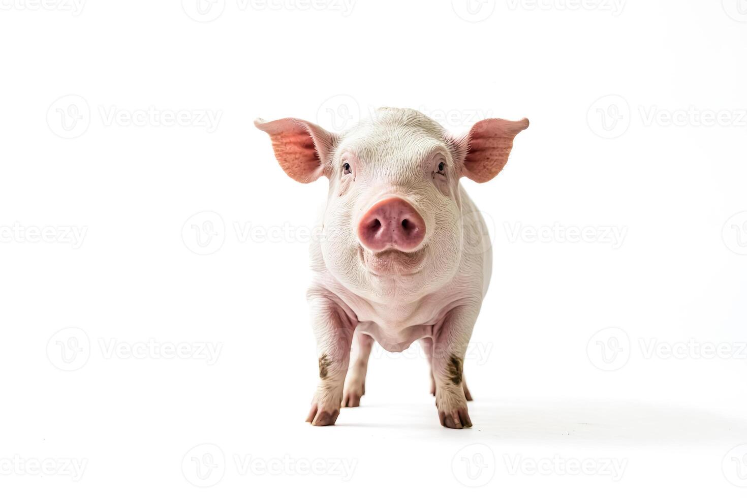 Pink pig standing on a white background. photo