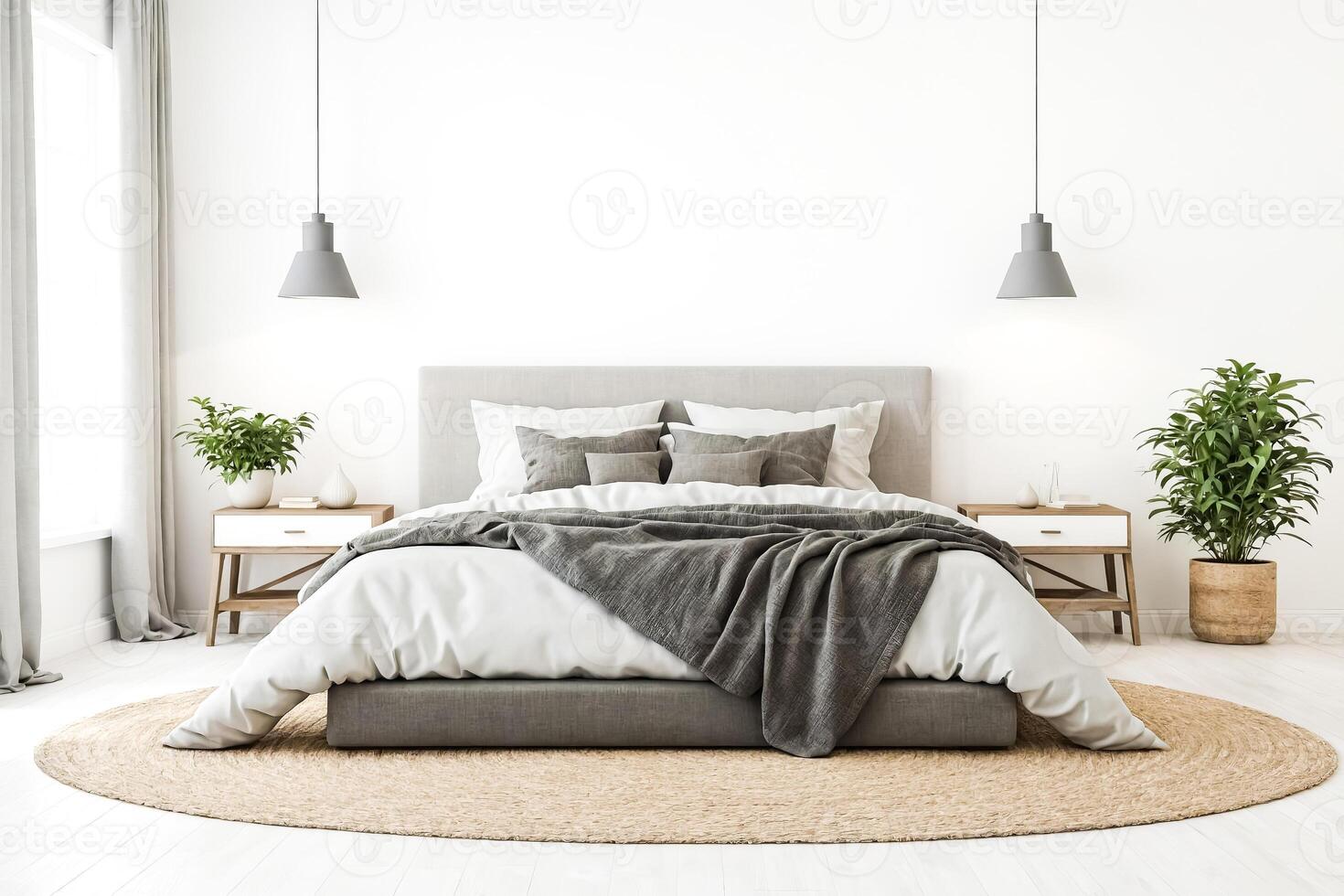 Minimalist Bedroom Interior with a Beige Rug photo