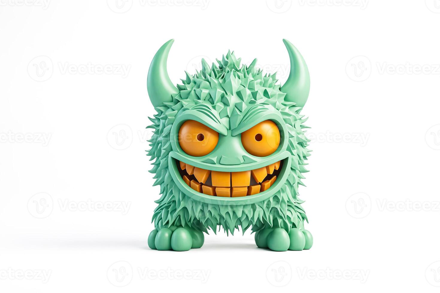 Green Monster with Horns and Sharp Teeth 3D Render photo