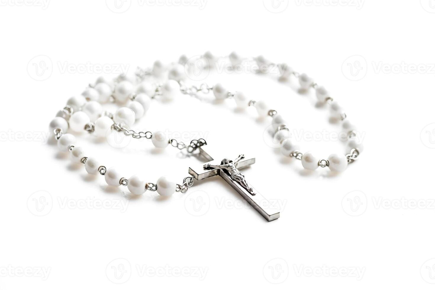 White Rosary Beads with Silver Crucifix photo