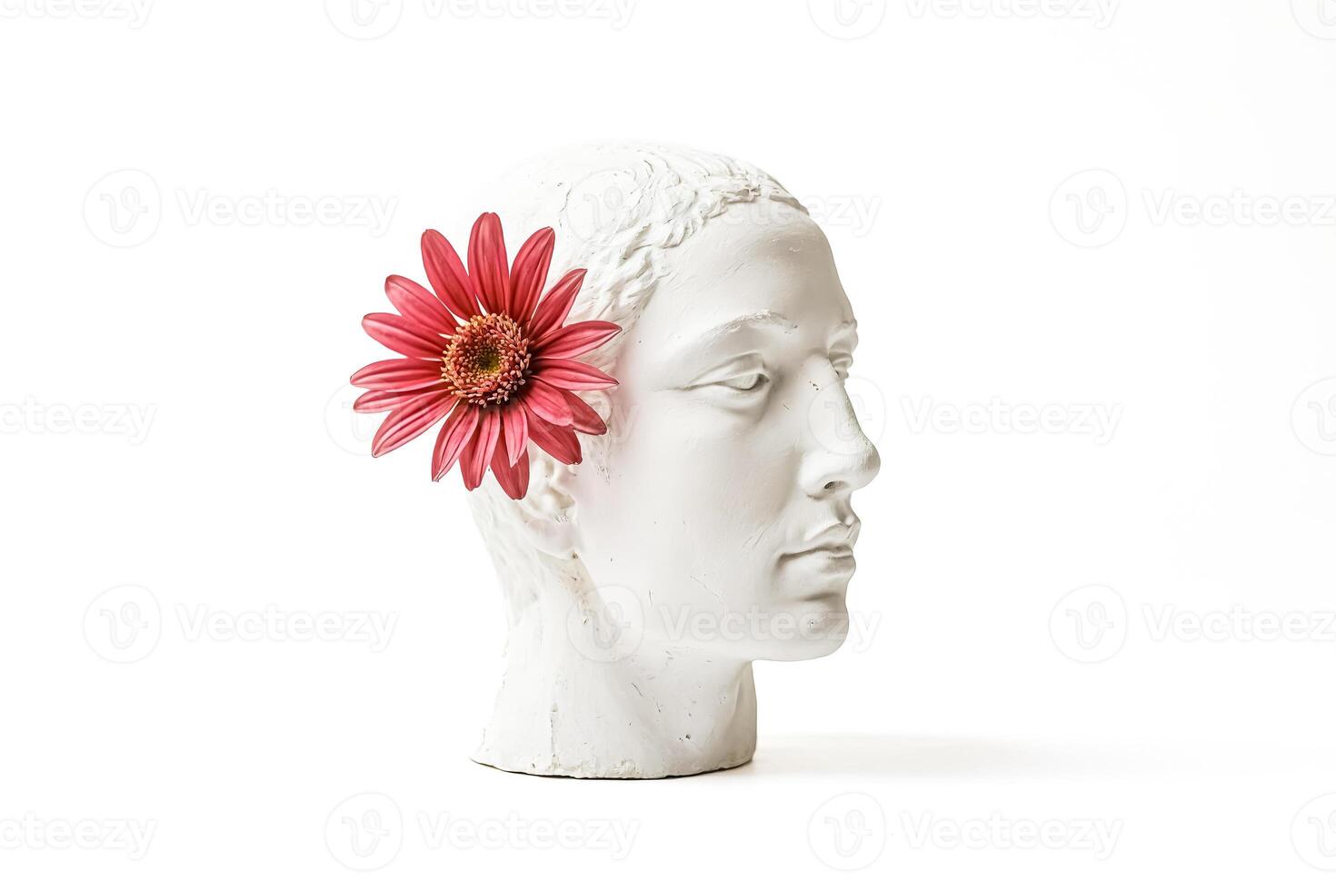 White Plaster Head with Pink Flower photo