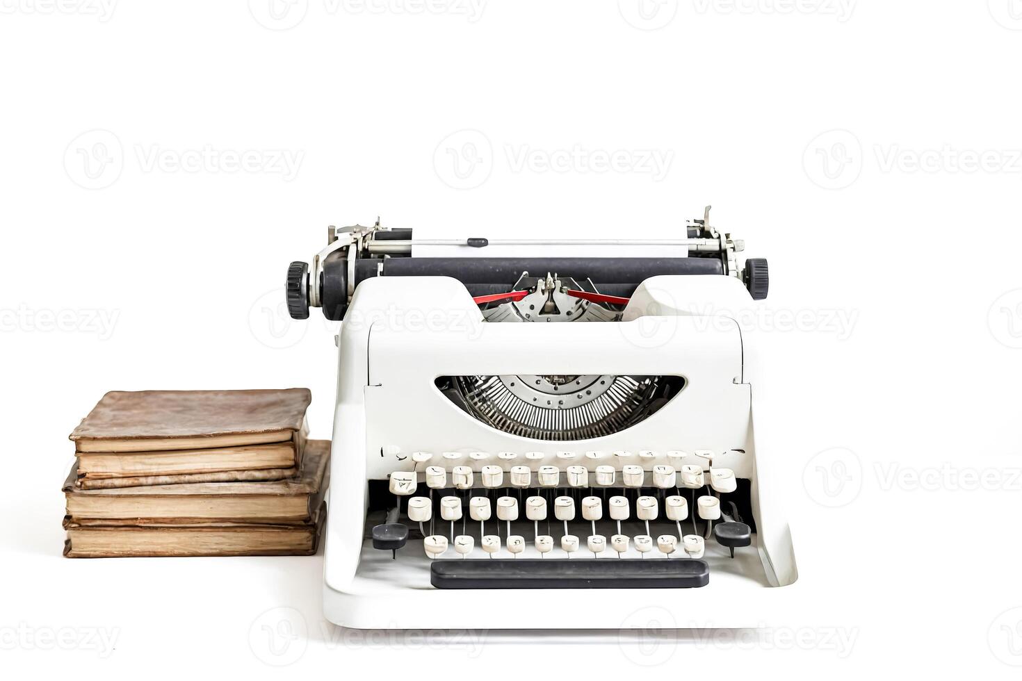 Vintage Typewriter with Stack of Old Books photo