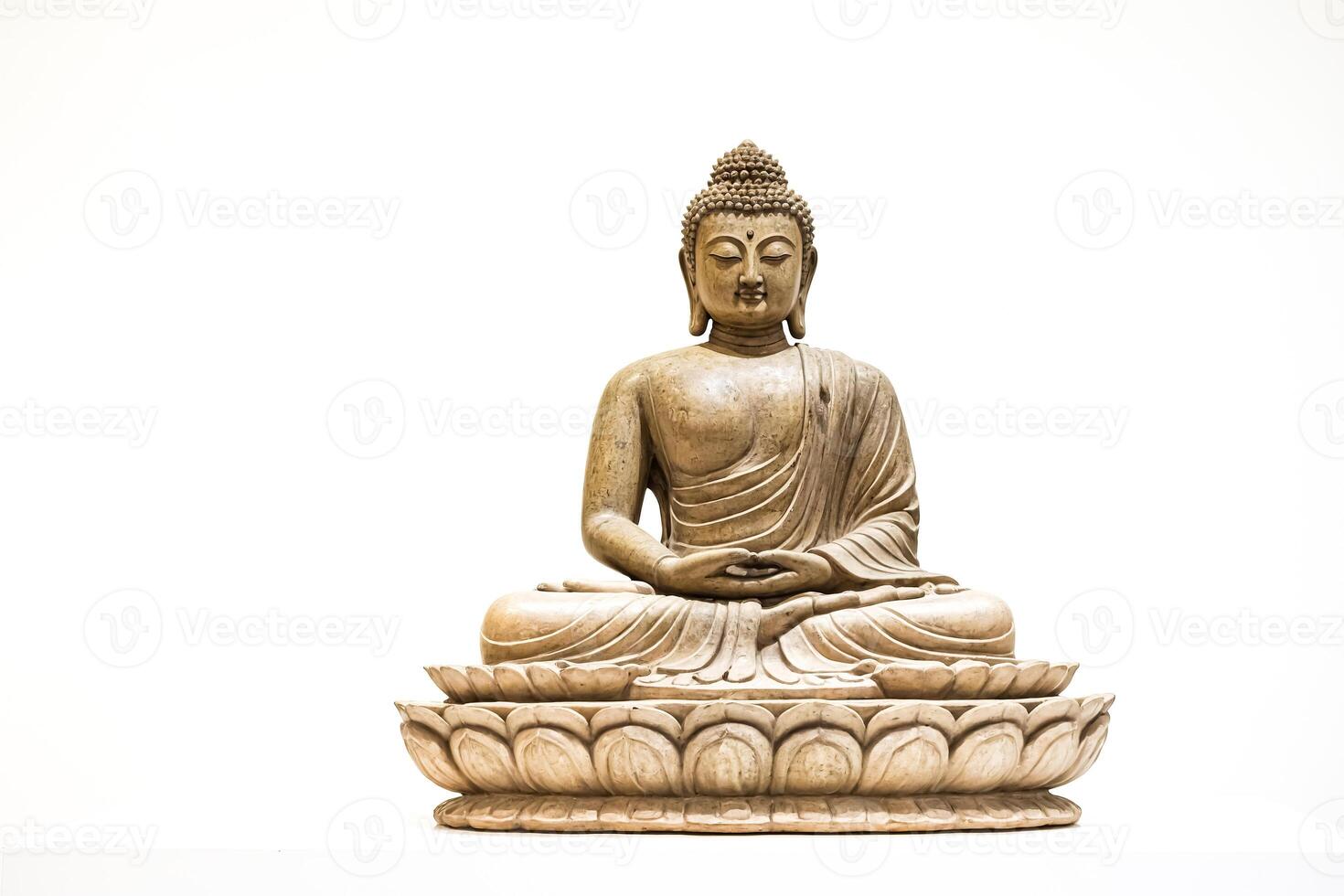 Stone Buddha statue isolated on white background photo