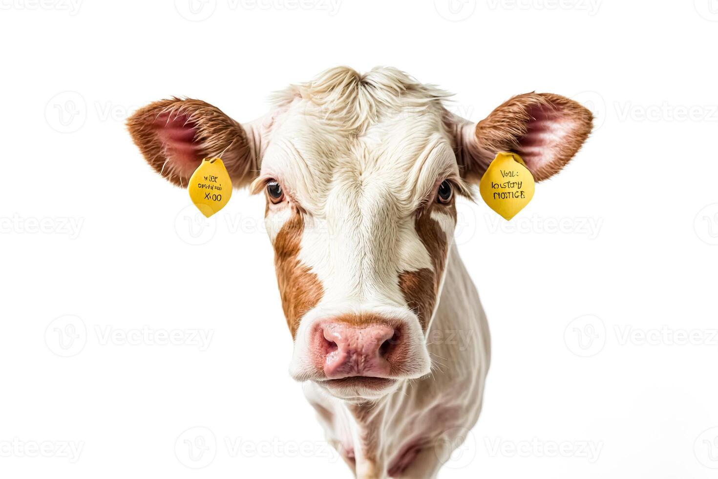 Close up of a cow's face with yellow tags in its ears photo