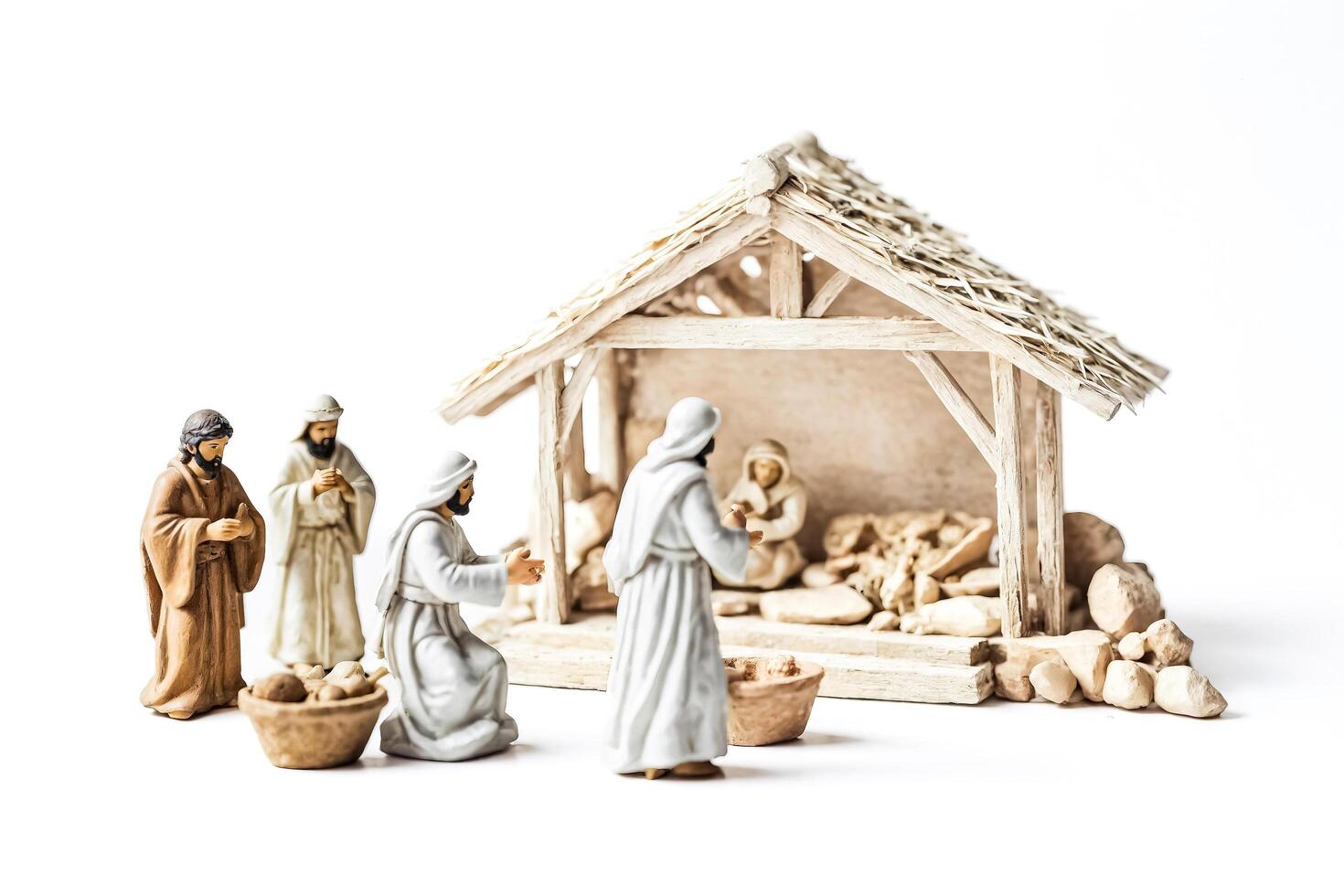 Miniature Nativity Scene with Wise Men and Stable photo