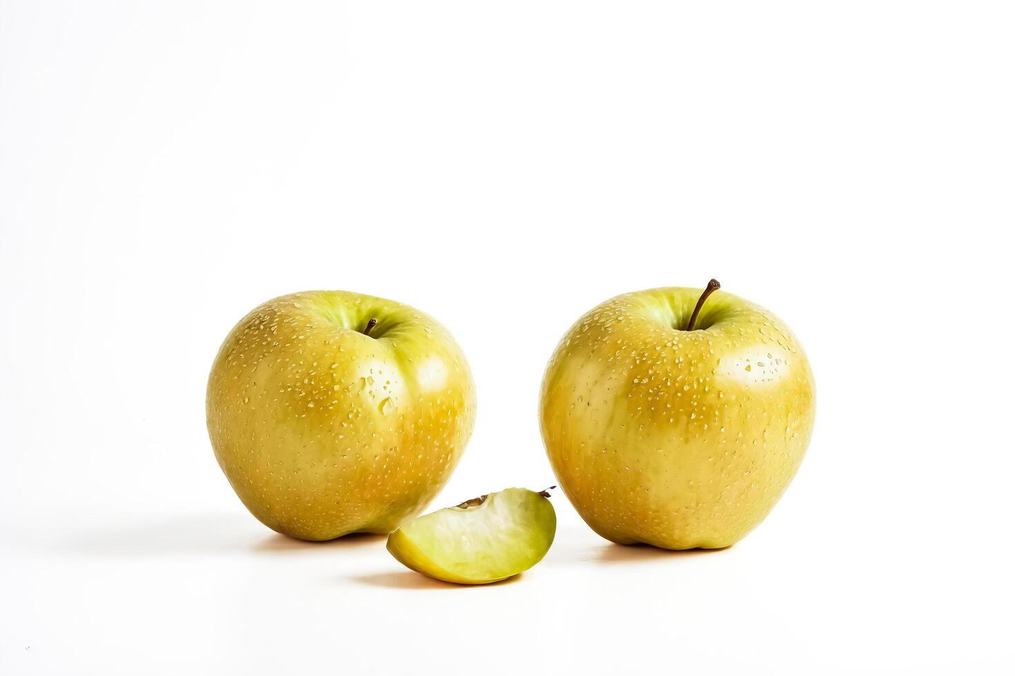 Two Green Apples and a Slice on a White Background photo