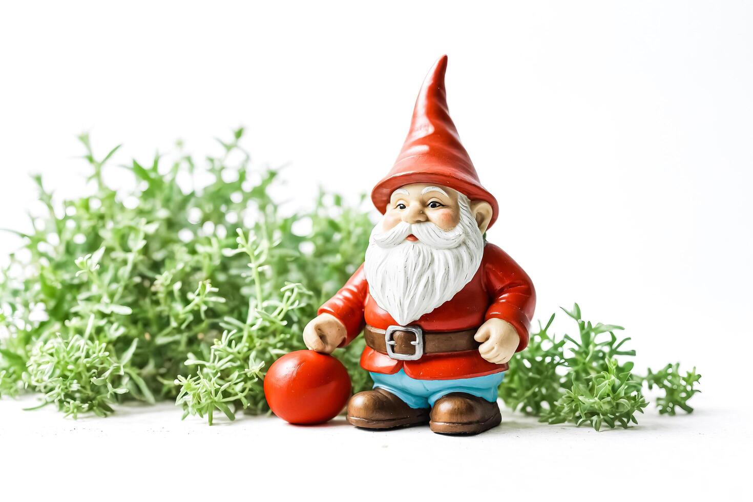Garden gnome holding a red ball photo