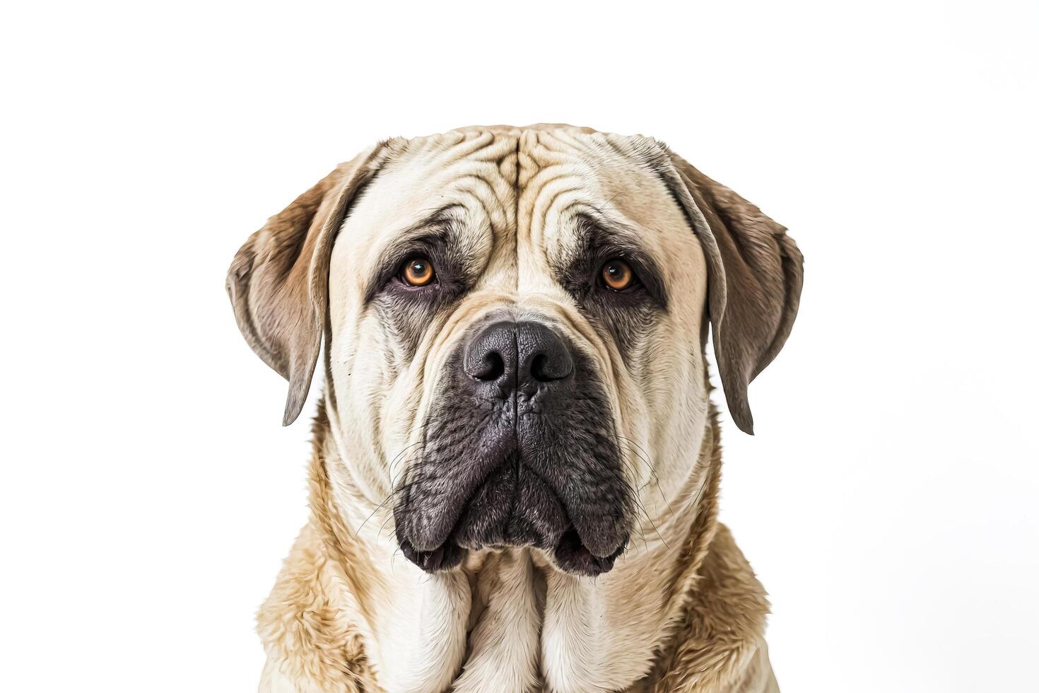 Close-up Portrait of a Brown and White Dog with Serious Expression photo