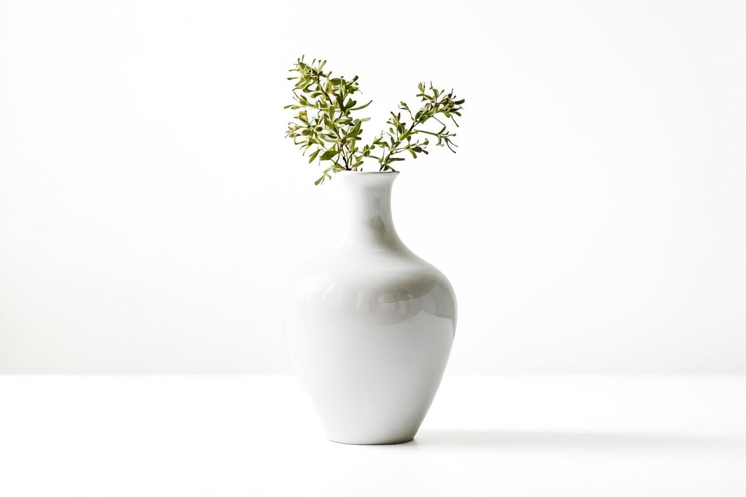 Minimalist Green Branch in White Vase photo