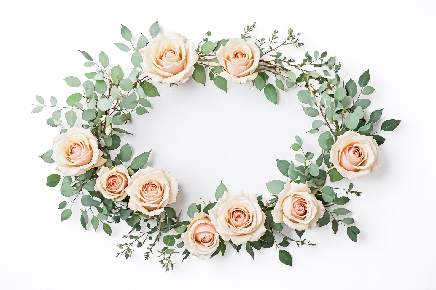 Floral Wreath with Eucalyptus and Cream Roses photo