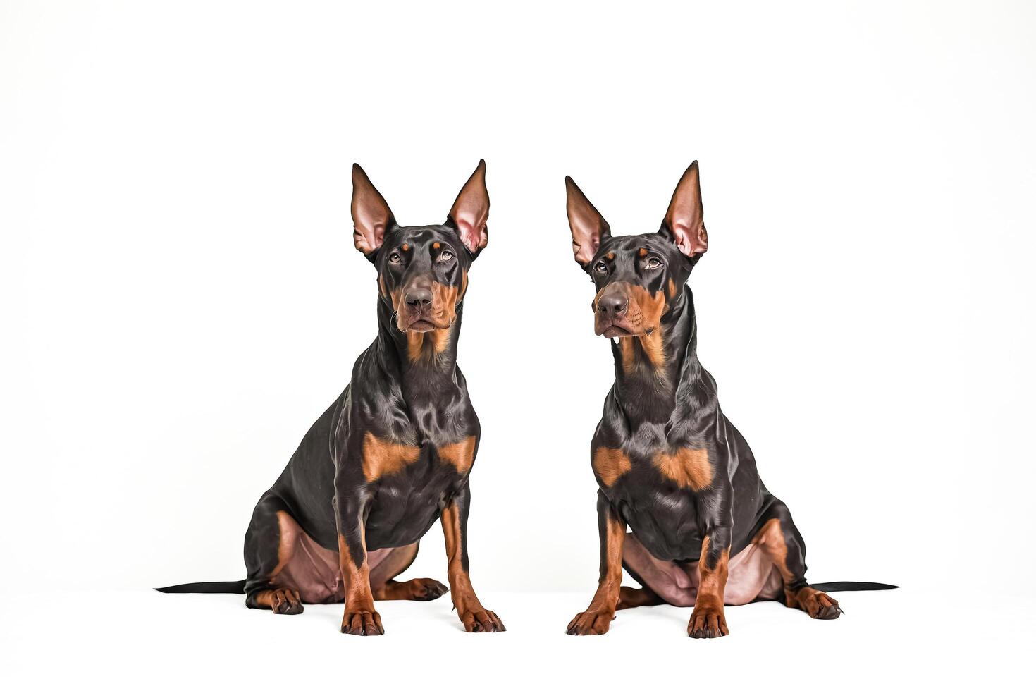 Two Dobermans Sitting on White Background photo