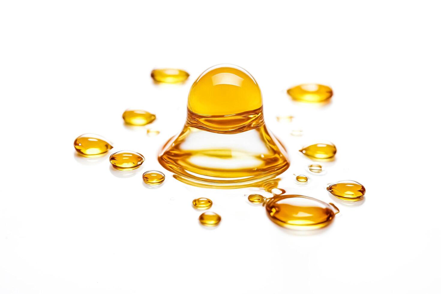 Golden Liquid Drops on White Background photo