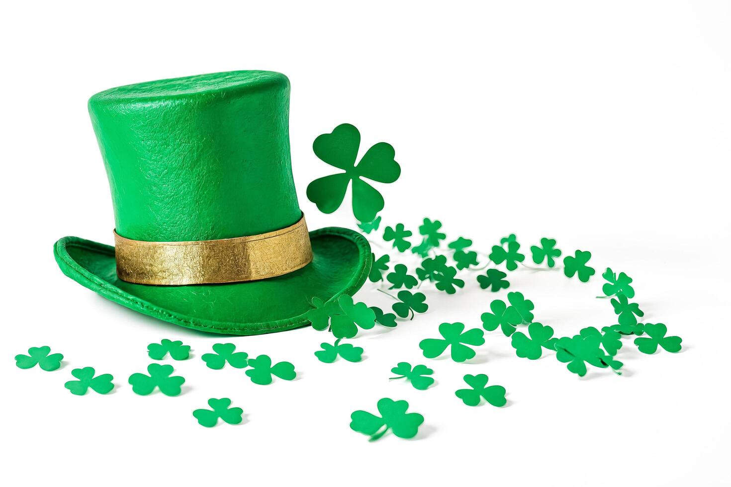 Green Leprechaun Hat and Shamrock Leaf Decorations photo