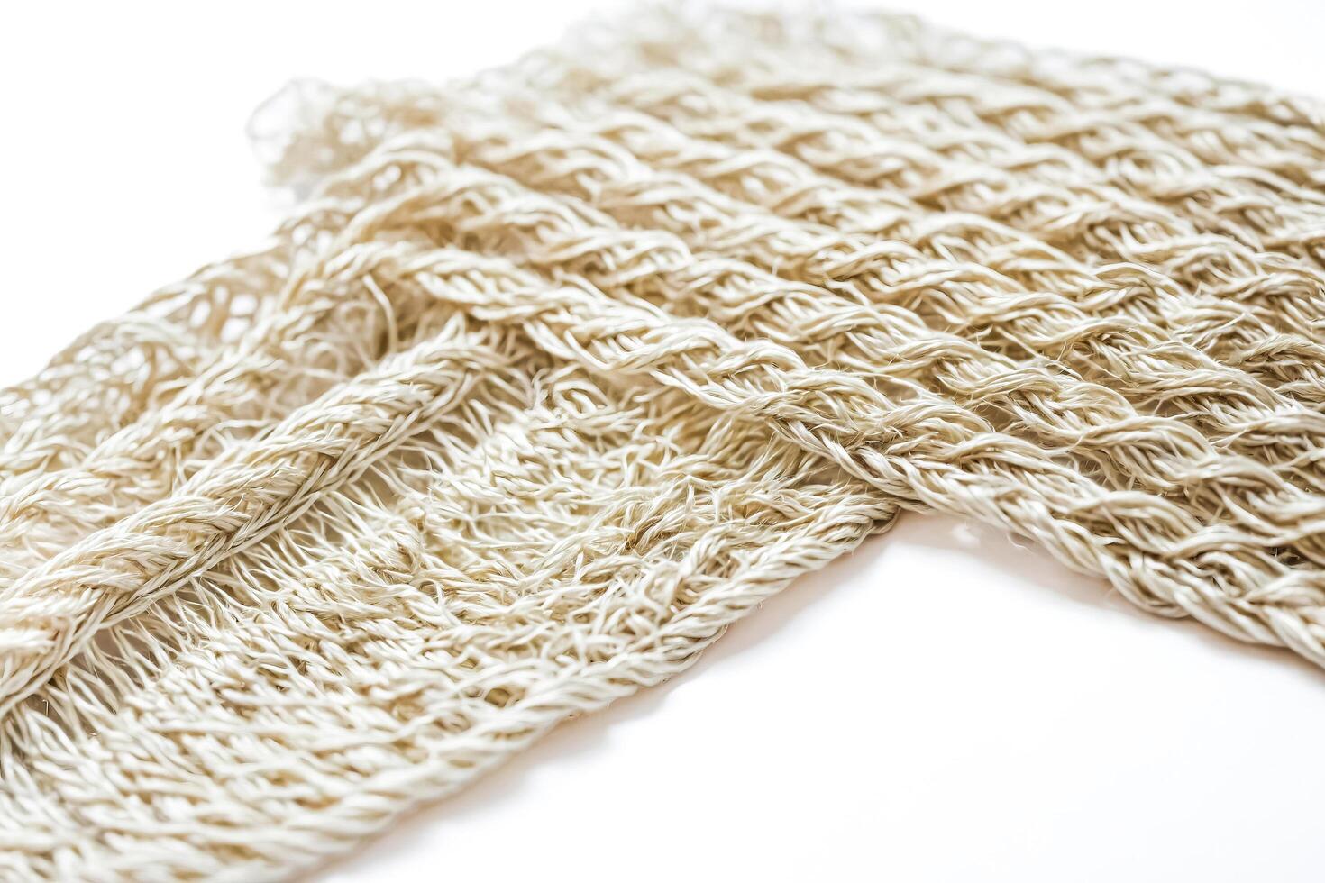 Closeup of Natural Fiber Rope on White Background photo