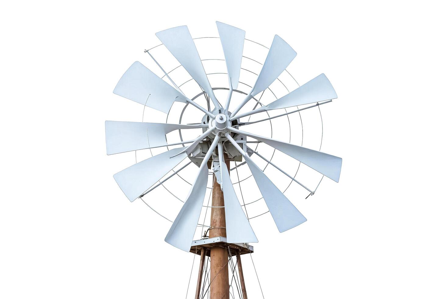Closeup of a wind turbine with white blades photo