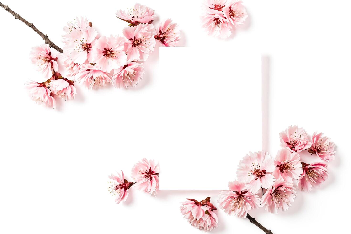 Delicate Pink Cherry Blossoms Frame a White Card photo