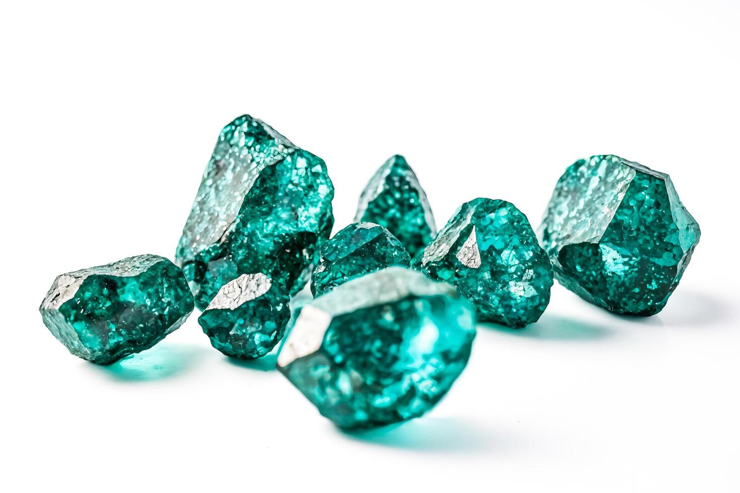 Close-up of Green Gemstones on White Background photo