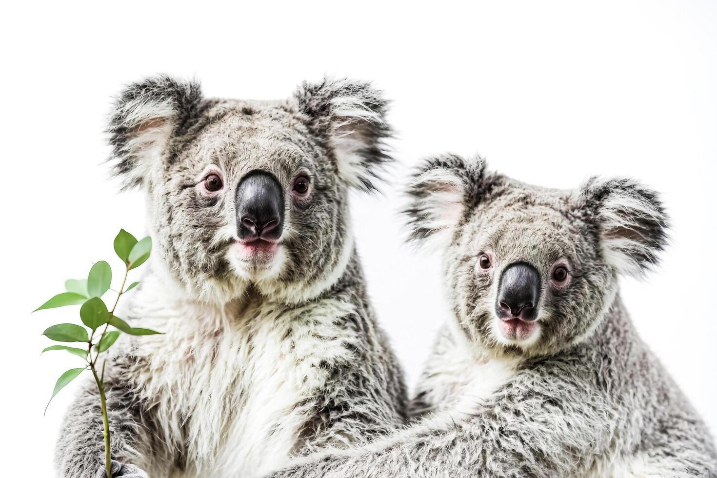 Two Adorable Koalas with a Eucalyptus Leaf photo
